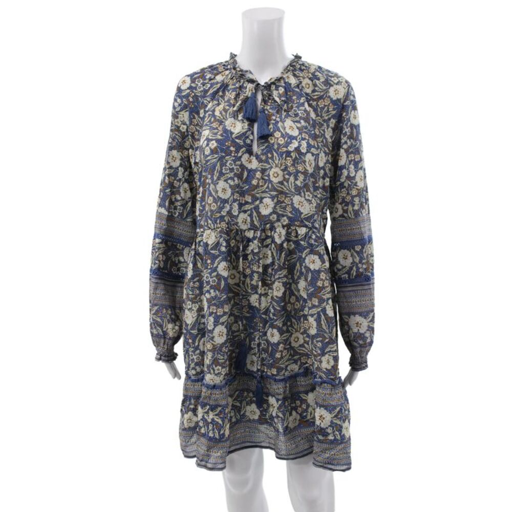 Veronica Beard Women Blue Floral Fit & Flare Shirt Dress Long Sleeve Size S